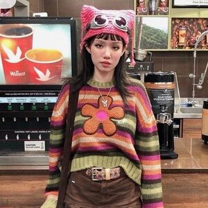 Minga London Retro Flower Striped Jumper | M